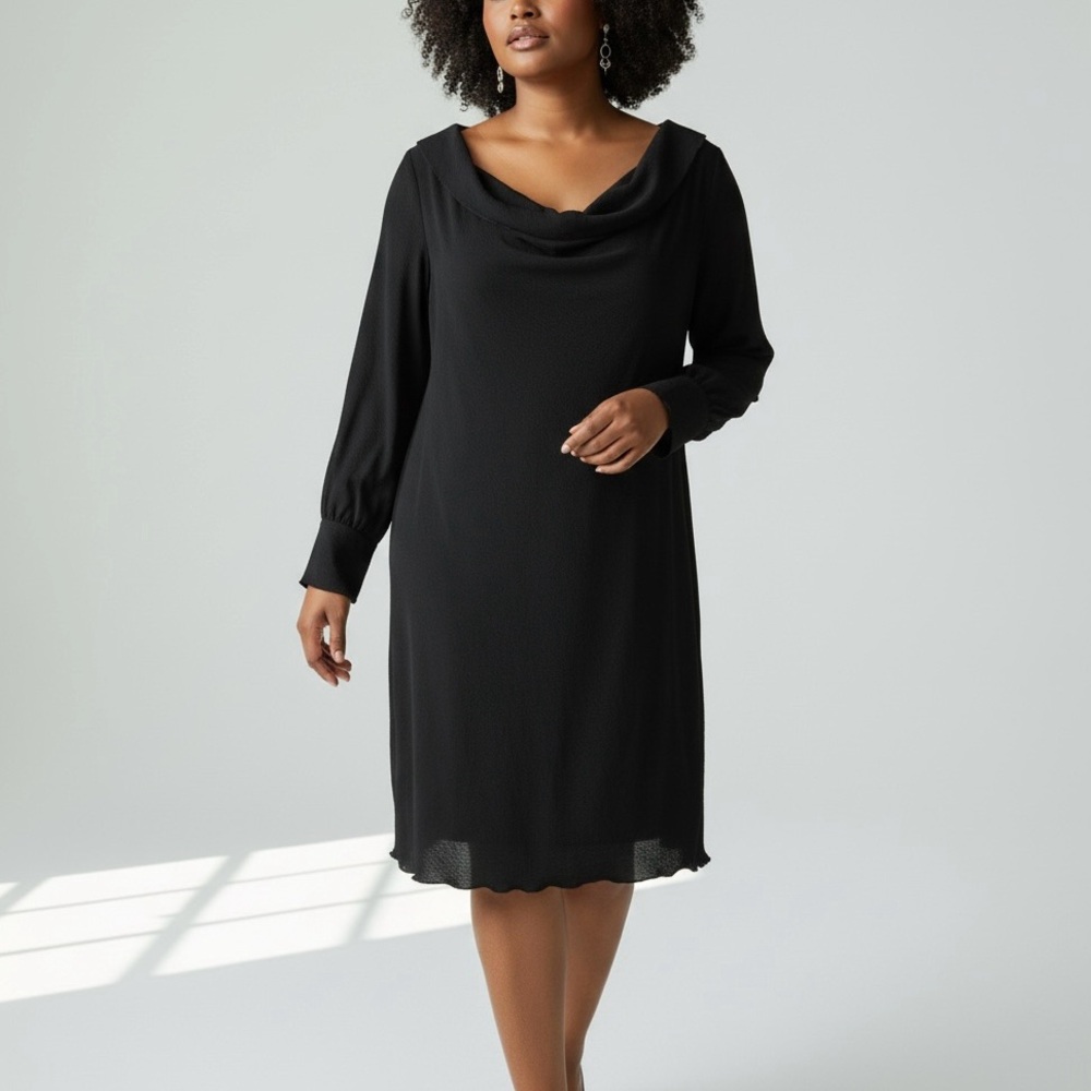 ASOS DESIGN Curve Cowl Neck Long Sleeve Mini Dress Size 16 Black NWT